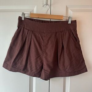 Abercrombie & Fitch Women’s Pleated High Rise Linen Blend Shorts Brown (Size L)